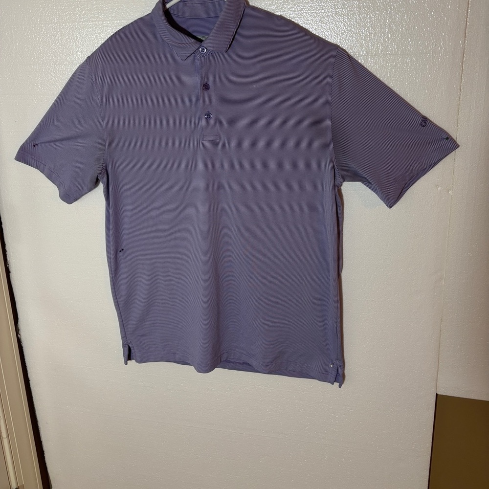 Callaway Polo Knit Golf Shirt Purple and White Stripe Size Medium Great Shape